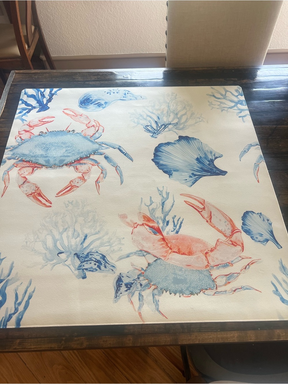 MAHJONG Coastal Crab Print mahjong mat- Blue & Coral
